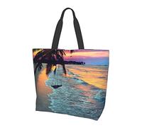 Coconut Beach Sunset HammockWhite Natural Greenery Twig Tote Bag for Women Ladies Handbags Shoulder Bags For Work Beach Travel Shopping