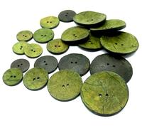 Coconut Buttons, Coconut Dyed, 15, 20, 25, 30, 40, 50 mm, Set of 12, Natural Button Blue, Green, Red, Yellow, Orange, Purple (Green, 15 mm, 12 Pieces)