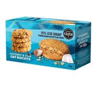 Coconut & Chia Oat Biscuits, 200g, 45 Calories Per Biscuit. High Fibre. No GM Ingredients. No Hydrogenated Fat. No Artificial Colours, Flavours or Preservatives. Suitable for Vegans.