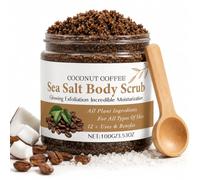 Coconut Coffee Sea Salt Body Scrub - Botanical Luxury Exfoliating Body Scrubs Body Exfoliator for Glowing Skin, Double Smoothing Polish with Sweet Almond Oil & Vitamin E,Hydrating Scrub w/Wooden Spoon