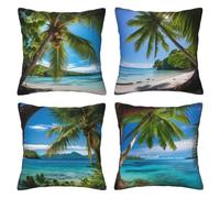 Coconut Cushion Covers 30 x 30 cm Pack of 4 Velvet Cushion Cover Soft Small Sofa Cushions 12 x 12 Inch Square Sea Throw Pillow Cases for Couch Chair Sofa Livingroom Bedroom Farmhouse Decor -LI245