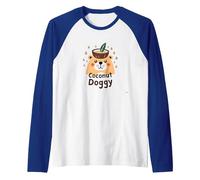 Coconut Doggy: Cute Tropical Pet Lover Gift Raglan Baseball Tee, Men, Royal Blue/White, XL