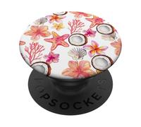Coconut Flower Starfish Watercolor Pattern Collage Summer PopSockets Adhesive PopGrip