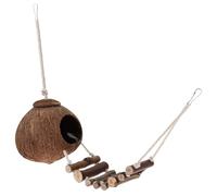 Coconut Gecko Hide Cave with Ladder, Natural Reptile Hideout for Crested & Leopard Gecko, Hanging Coco Shell Hut for Terrarium Tank Decor & Reptile Tank Accessories