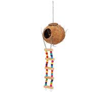 Coconut Husk Swing Bed Natural Happy House for Small Birds and Hamsters 12" with Climbing Ladder