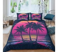 Coconut Island 3D Printing Duvet Cover Set Bedding Tropical Rain Forest Microfiber And Pillowcase Hidden Zipper Children Teenagers Double（200x200cm）