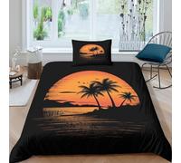 Coconut Island 3D Printing Duvet Cover Set Bedding Tropical Rain Forest Microfiber And Pillowcase Hidden Zipper for Kids Single（135x200cm）