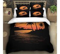 Coconut Island 3D Printing Duvet Cover Set Bedding Tropical Rain Forest Microfiber Match with Pillowcase Hidden Zipper Children Teenagers Super King（260x220cm）