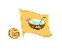 Coconut Juice Hydrolyzed Summer Hand Drawn Golden Metal Flag Lapel Pin Badge