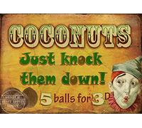 Coconut Knock Em Down - Fairground - Village Fete - Metal Sign 12” x 8” (Inches) 300 x 200 (mm)
