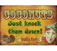 Coconut Knock Em Down - Fairground - Village Fete - Metal Sign - 3 Sizes To Choose (8” X 6” 200 X 150 mm)