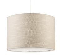 Coconut Milk Cream Textured Linen Fabric Pendant Lighting Shade with Round Diffuser Plate | Contemporary Design | 30cm x 20cm | White Cotton Lining by Happy Homewares