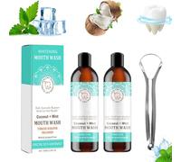 Coconut Mint Mouthwash,Mint Oil Pulling Mouthwash with Tongue Scraper,Coconut Oil Pulling for Teeth,Natural Essential Oils with Peppermint,Fresh Breath (2 Pcs)
