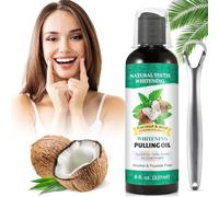Coconut Mint Oil Pulling, Whitening Oilpulling Mouthwash For Teeth And Gums With Tongue Scraper &Measuring Cup,100% Natural& Alcohol Free Help Fresh Breath,Teeth Whitening,Oral Care,Gum Health（8Fl Oz）