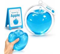 Coconut Oil Apple Squishy, 3.15in Clear Cute Apple Stress Balls, Zero Bounce Back Realistic Sensory Squeeze for Anxiety Management Party Favors (Big Apple-blue)