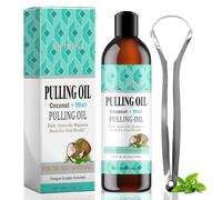 Coconut Oil Pulling (8 Fl Oz) with Tongue Scraper - Natural Mint Mouthwash, Alcohol-Free for Fresh Breath, Teeth Whitening & Healthier Gums