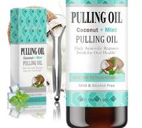 Coconut Oil Pulling Mouthwash for Teeth & Gums - Alcohol-Free, Mint Flavor with Tongue Scraper, Promotes Fresh Breath, Whiter Teeth & Healthier Gums