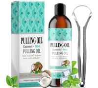 Coconut Oil Pulling Mouthwash for Teeth & Gums - Alcohol-Free, Mint-Flavored, with Included Tongue Scraper, Supports Fresh Breath, Whiter Teeth & Healthier Gums