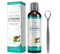 Coconut Oil Pulling Mouthwash for Teeth Whitening,Coconut Pulling Oil with Tongue Scraper - Natural, Mint Fresh Breath, Teeth Whitening and Healthier Teeth & Gum 237ml