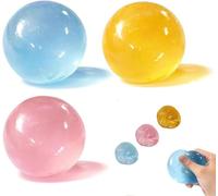 Coconut Oil Squishy Stress Ball 3 Pack - 6cm Slow Rising Sensory Toy (Blue, Pink, Yellow) - Odorless Non-Sticky Maltose Squeeze Toy for Anxiety Relief, Office Desk, Classroom Focus