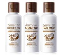 Coconut Oil Travel Size Shampoo Set, Bath Sets, 3pcs - Travel Essentials For Women - Shampoo, Shower Gel And Hair Mask, Body Care Travel Set, Skincare & Bath Time Essentials