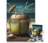 Coconut on The Beach Jigsaw Puzzles 1000 Pieces for Teenagers Mindful Learning Fun Game Unique Gift for Joyful Celebrations Size 38x52cm