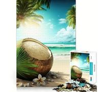 Coconut on The Beach Puzzle for Teenagers 1000 Pieces Tension Relief Firm Edge Playful Challenge Home Decor (38x26cm)