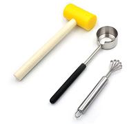 Coconut Opener Set for Young & Mature Coconuts by CoCoMaster |Coconut Tools for Meat Removal with Hammer & Stainless Steel Knife