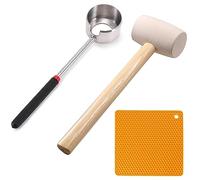 Coconut Opener Tool Set, Stainless Steel Coco Opener Kit for Coconut Young & Mature, Coconut Shell Puncher Knife, White Rubber Hammer with Wood Handle, Silicone Mat Shockproof