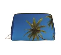 Coconut Palm Beach Makeup Bag for Women Cosmetic Bags Leather Travel Makeup Case Organizer Waterproof Make up Pouch Open Flat Toiletry Bag Portable Storage Pouch for Travelling, Gold, One Size