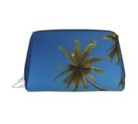 Coconut Palm Beach Makeup Bag for Women Cosmetic Bags Leather Travel Makeup Case Organizer Waterproof Make up Pouch Open Flat Toiletry Bag Portable Storage Pouch for Travelling, Silver, One Size