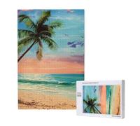 Coconut Palm Tree Sandy Beach 1 Printed 1000 Piece Jigsaw Puzzle for Adults, Cut Brain Teaser Game for Family Home Decor Gift(29.5x19.7 Inch)