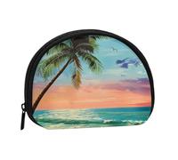 Coconut Palm Tree Sandy Beach 1 Printed Coin Purse for Women Cute Small Change Wallet Mini Coin Purses Pouch with Zipper