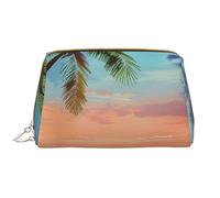 Coconut Palm Tree Sandy Beach 1 Printed Makeup Bag for Women Portable Leather Make up Bag Travel Zipper Cosmetic Bags Organizer