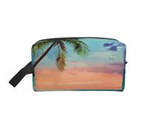 Coconut Palm Tree Sandy Beach 1 Printed Makeup Bag Travel Portable Cosmetic Bag Large Capacity Makeup Case Toiletry Handbag Organiser for Women