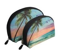 Coconut Palm Tree Sandy Beach 1 Printed Makeup Bags 2-Piece Portable Shell Travel Toiletry Bag Cosmetic Organizer Bag for Women