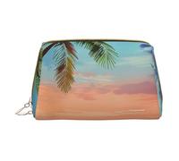 Coconut Palm Tree Sandy Beach 1 Printed Small Makeup Bag Portable Leather Make up Bag Travel Zipper Cosmetic Bags Organizer for Women