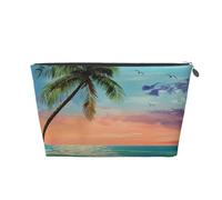 Coconut Palm Tree Sandy Beach 1 Printed Travel Cosmetic Bags with Silver Zipper Makeup Organizer Cosmetic Case Toiletry Bag for Women Mom Girls