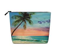Coconut Palm Tree Sandy Beach 1 Printed Travel Makeup Bag Imitation Linen Cosmetic Bags Waterproof Cosmetic Case Organizer for Women