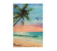 Coconut Palm Tree Sandy Beach 1 Printed Wooden Puzzle 300 Piece, Cute Puzzle Game in Plastic Box for Family Entertainment and Brain Training Gifts