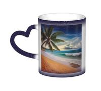Coconut Palm Tree Sandy Beach Coffee Mug with Handle 11 Oz, Color Changing Cups In The Sky, Heat Sensitive Magic Funny Art Mug, Unique Coffee Tea Cup Porcelain Mugs Gift for Women Men Blue