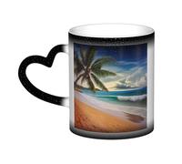 Coconut Palm Tree Sandy Beach Coffee Mug with Handle 11 Oz, Color Changing Cups In The Sky, Heat Sensitive Magic Funny Art Mug, Unique Coffee Tea Cup Porcelain Mugs Gift for Women Men Black
