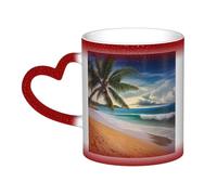 Coconut Palm Tree Sandy Beach Coffee Mug with Handle 11 Oz, Color Changing Cups In The Sky, Heat Sensitive Magic Funny Art Mug, Unique Coffee Tea Cup Porcelain Mugs Gift for Women Men Red
