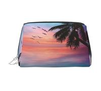 Coconut Palm Tree Sandy Beach Print Makeup Bag Portable Leather Waterproof Cosmetic Bag Clutch Makeup Brush Bag (6.7x4.3in)