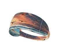 Coconut Palm Tree Sandy Beach Print Non-Slip Elastic Running Headband, Sweat Absorbing Stretchy Hair Bands For Gym Yoga, Soft Skin-Friendly Foldable Workout Headband