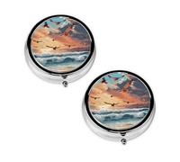 Coconut Palm Tree Sandy Beach Print Pill Box 3 Compartment Medicine Pill Case,Portable for Pocket Or Purse Pill Organizer Decorative Metal Medicine Vitamin Organizer Unique Gift