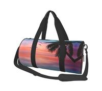 Coconut Palm Tree Sandy Beach Print Round Duffel Bag, Canvas Overnight Travel Tote Bag, Waterproof and Tear-Resistant.Foldable Weekend Travel Bag