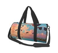 Coconut Palm Tree Sandy Beach Print Round Duffel Bag, Canvas Overnight Travel Tote Bag, Waterproof and Tear-Resistant.Foldable Weekend Travel Bag