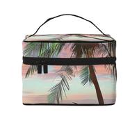 Coconut Palm Tree Sandy Beach Print Travel Makeup Bag - Large Capacity Lightweight Cosmetic Organizer with Handle & Zipper Closure, Large Capacity Toiletry Bags, Holiday Essentials for Women