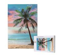 Coconut Palm Tree Sandy Beach Printed 1000 Piece Jigsaw Puzzle for Adults, Cut Brain Teaser Game for Family Home Decor Gift(29.5x19.7 Inch)